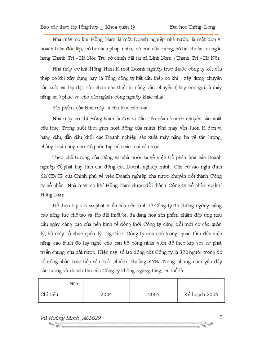 Báo cáo thực tập doanh nghiệp Công ty Cổ phần cơ khí Hồng Nam 1