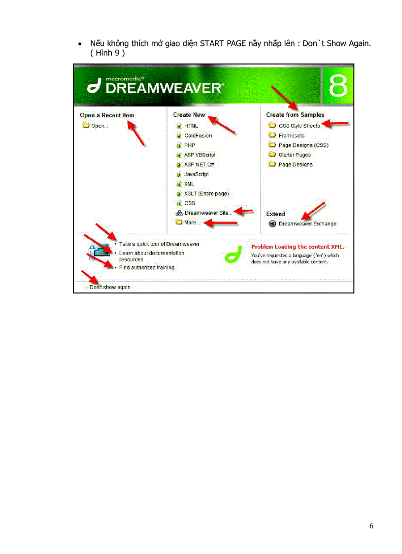 image for page Start page Dreamweaver 8