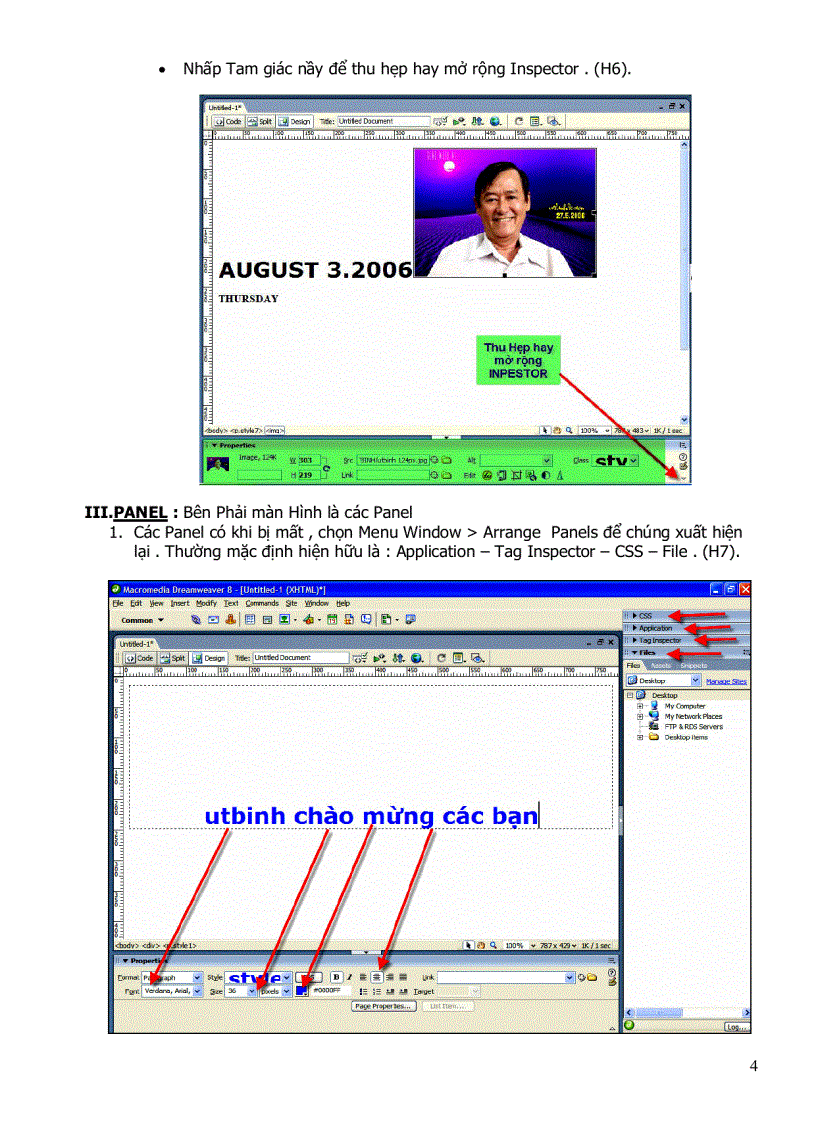 image for page Dreamweaver 8 status bar property inspector panel