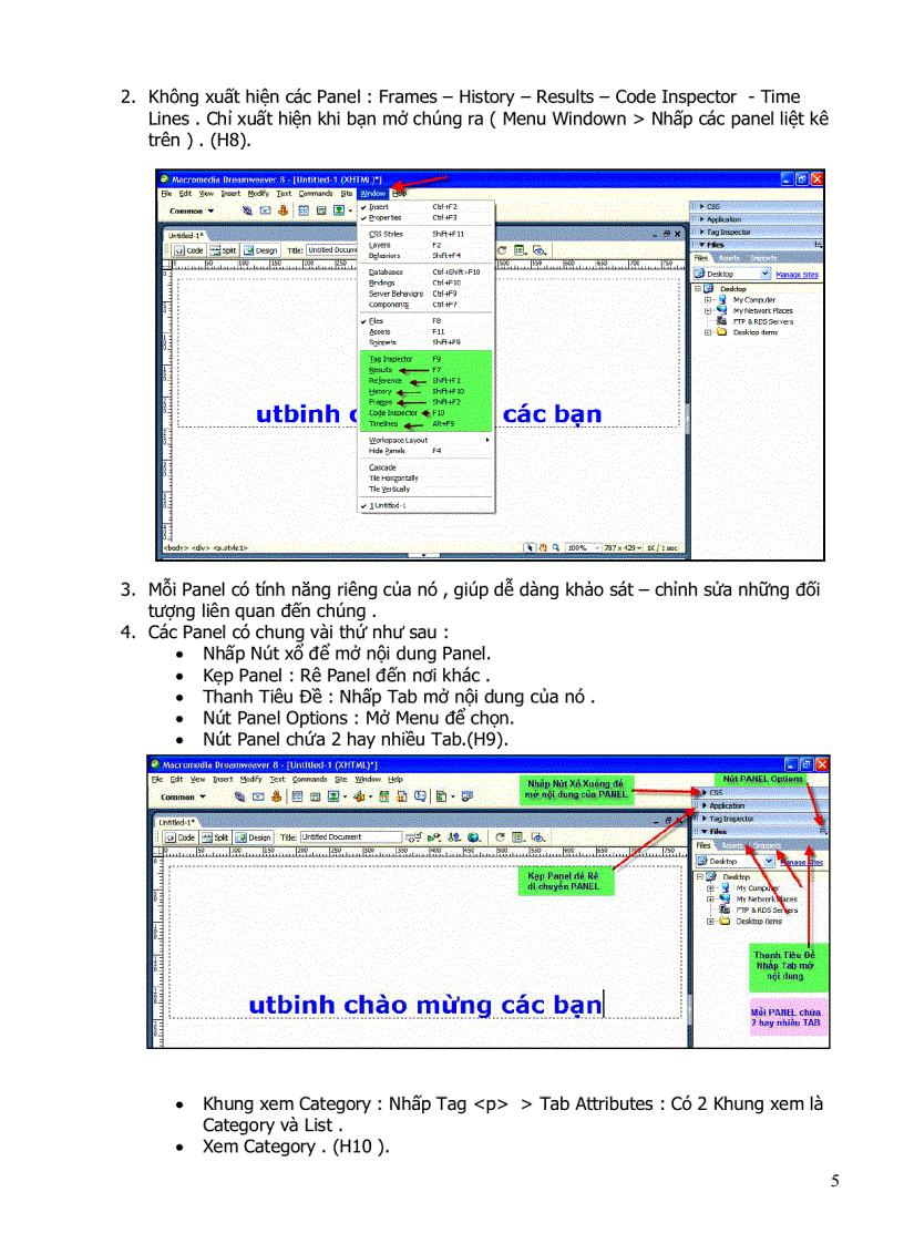 image for page Dreamweaver 8 status bar property inspector panel