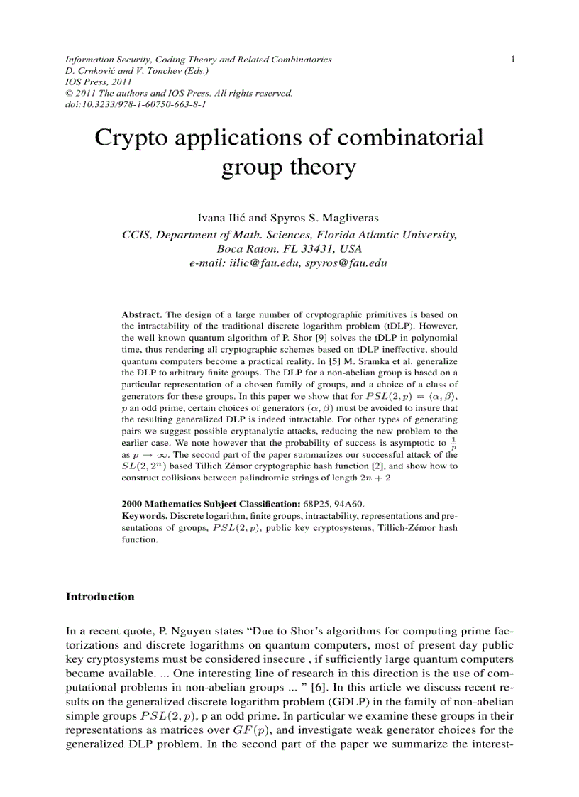 image for page Information Security Coding Theory and Related Combinatorics Information Coding and Combinatorics Volume 29 NATO Science for Peace and Security Series D Information and Communication Security