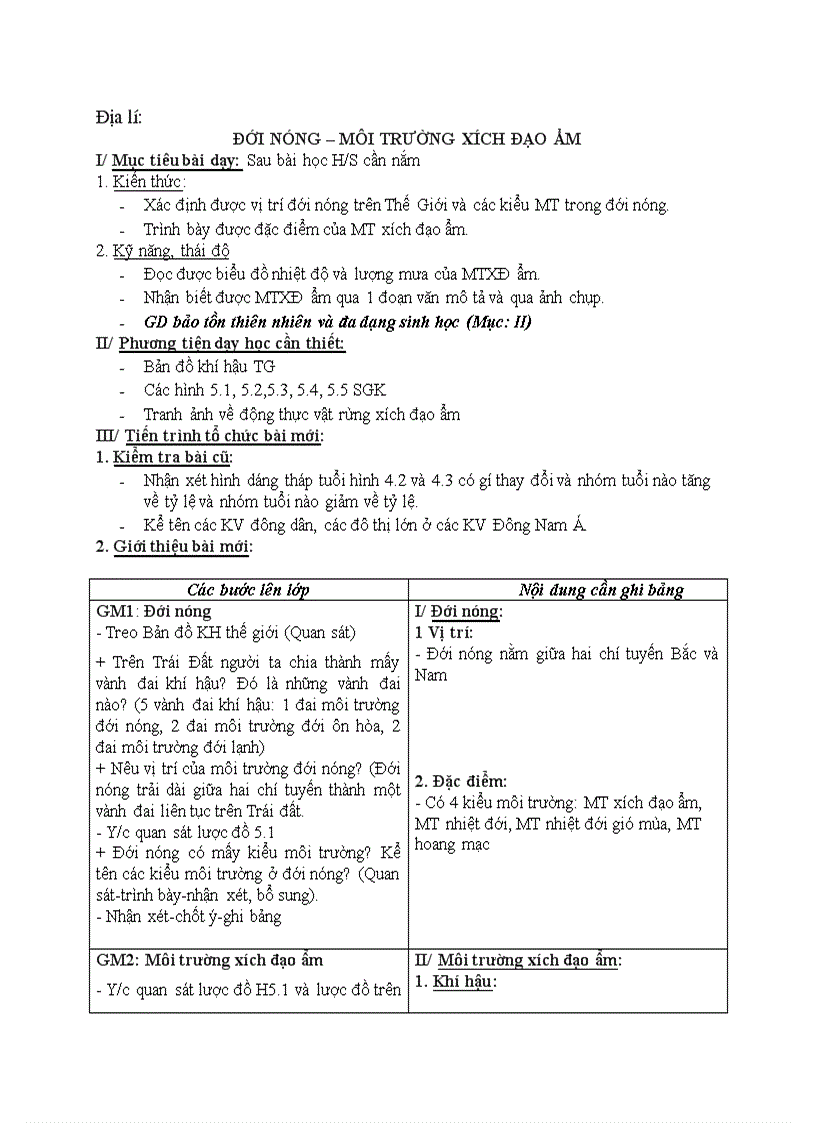 image for page Địa lí ĐỚI NÓNG MÔI TRƯỜNG XÍCH ĐẠO ẨM