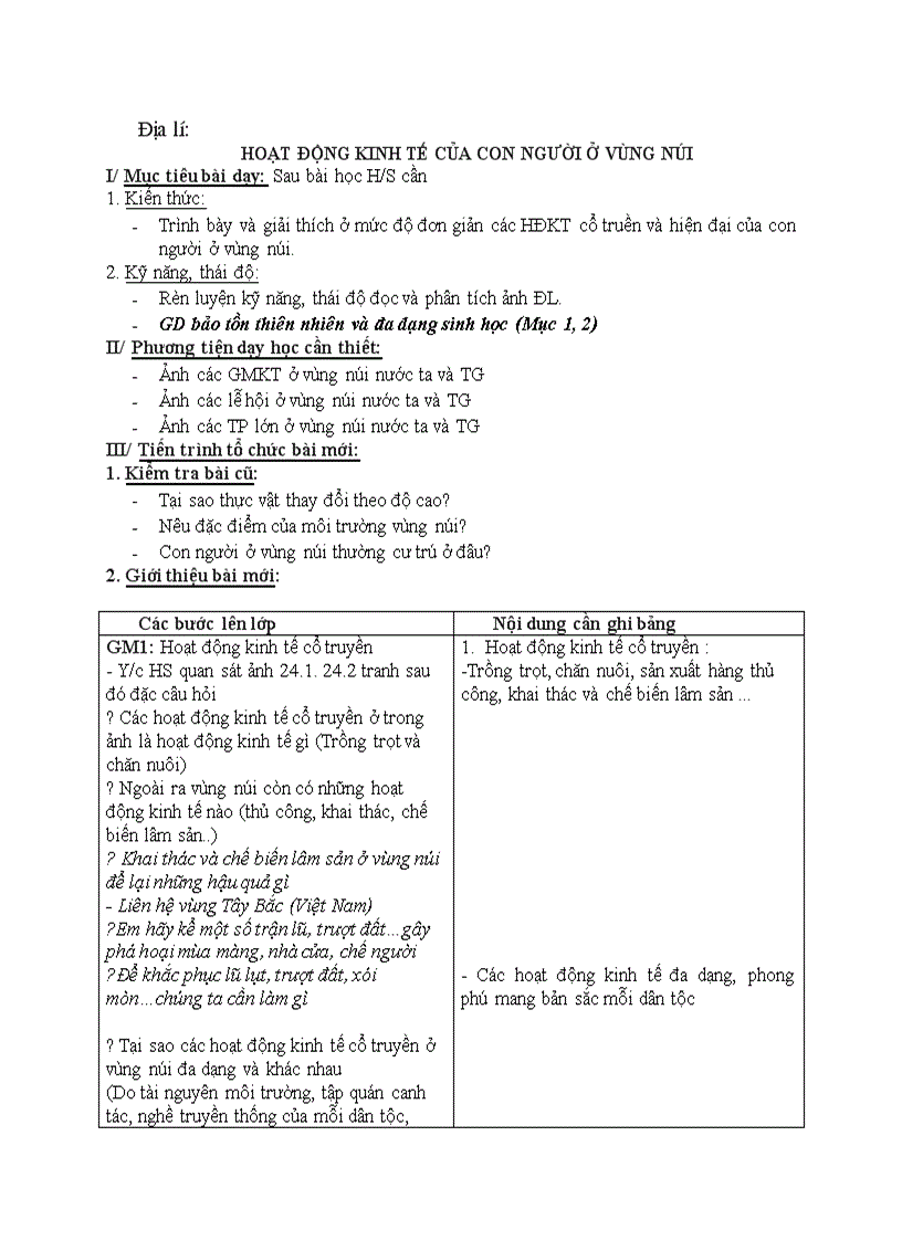 image for page Địa lí HOẠT ĐỘNG KINH TẾ CỦA CON NGƯỜI Ở VÙNG NÚI