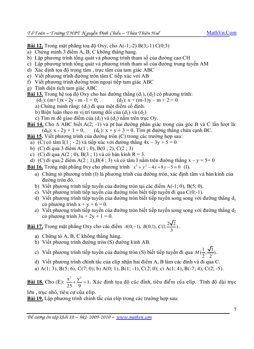 image for page Ôn tập HK2 môn Toán 10 THPT Nguyễn Đình Chiểu tỉnh Thừa Thiên Huế 2009 2010