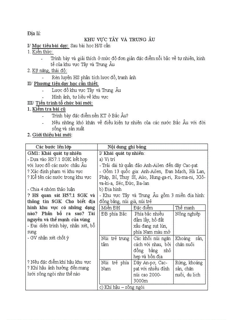 image for page Địa lí KHU VỰC TÂY VÀ TRUNG ÂU