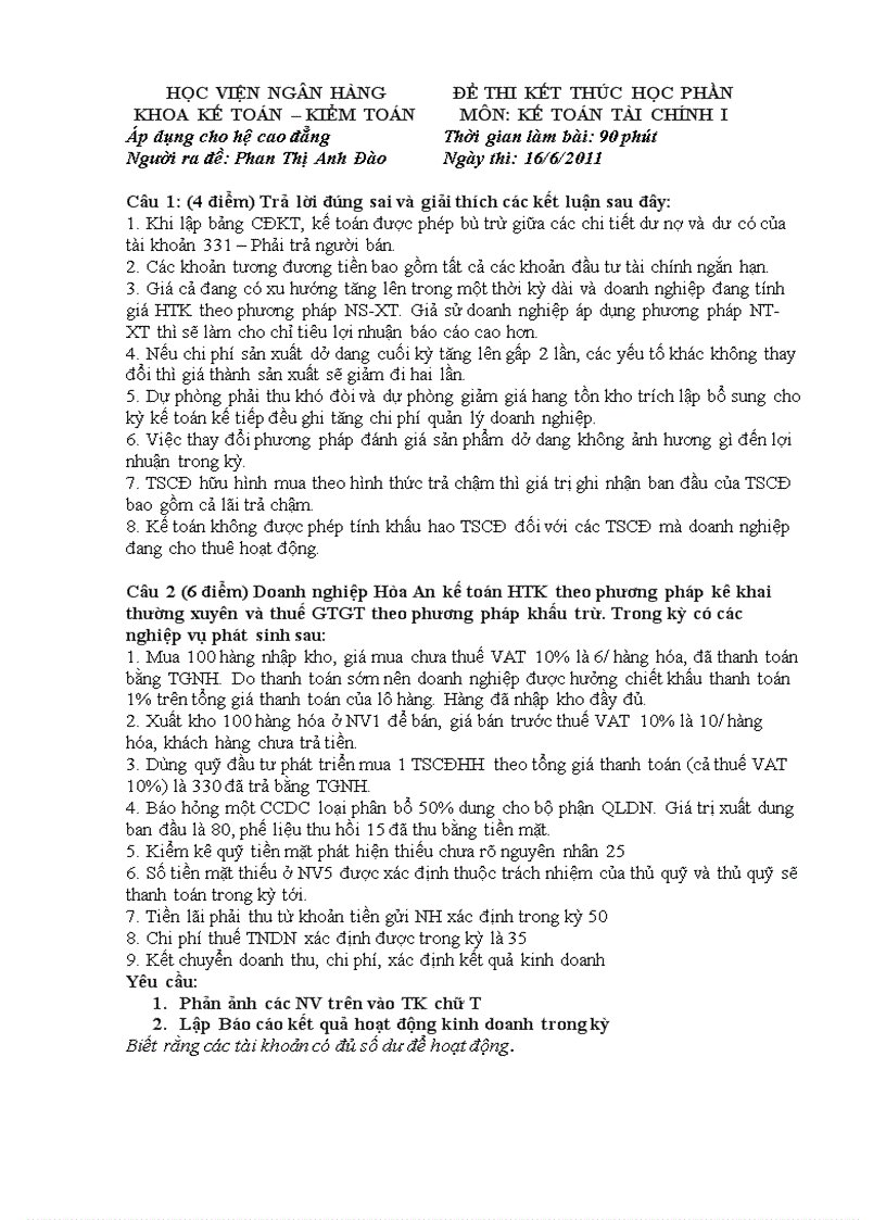 image for page Đề thi Kế toán tài chính I ngày 16 06 11 Hệ cđ