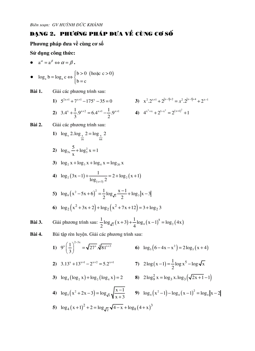 Phương pháp giải phương trình mũ Logarit