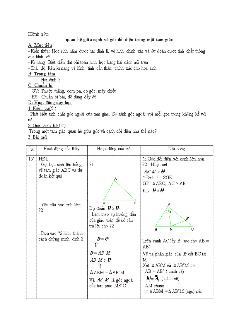 image for page Hình học Quan hệ giữa cạnh và góc đối diện trong một tam giác