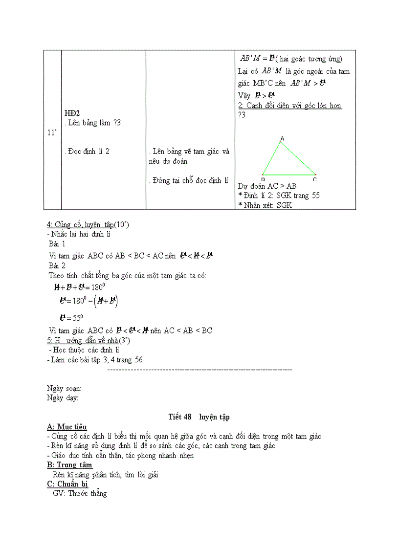 image for page Hình học Quan hệ giữa cạnh và góc đối diện trong một tam giác