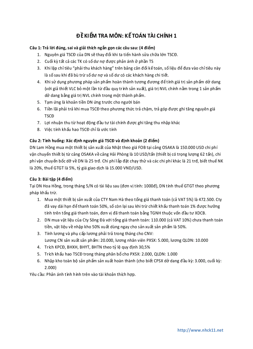 image for page Đề kiểm tra môn Kế toán tài chính 1