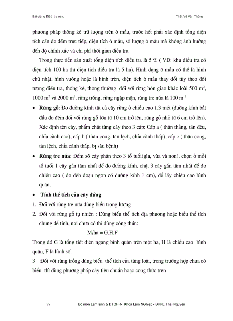 image for page Bài giảng điều tra quy hoạch rừng ThS Vũ Văn Thông