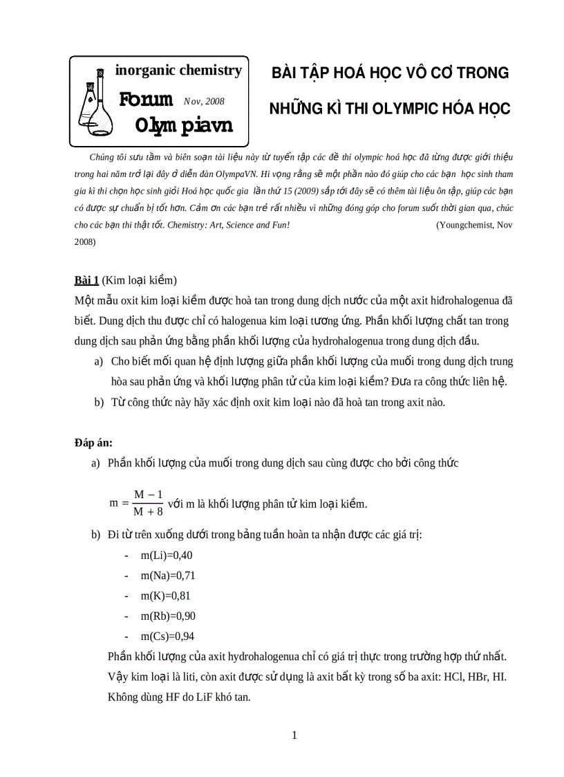 image for page Bài tập hóa học vô cơ trong những kỳ thi Olympic hóa học
