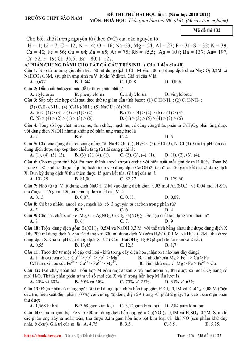 image for page Thi thử ĐH lần 1 2011 THPT Sao Nam