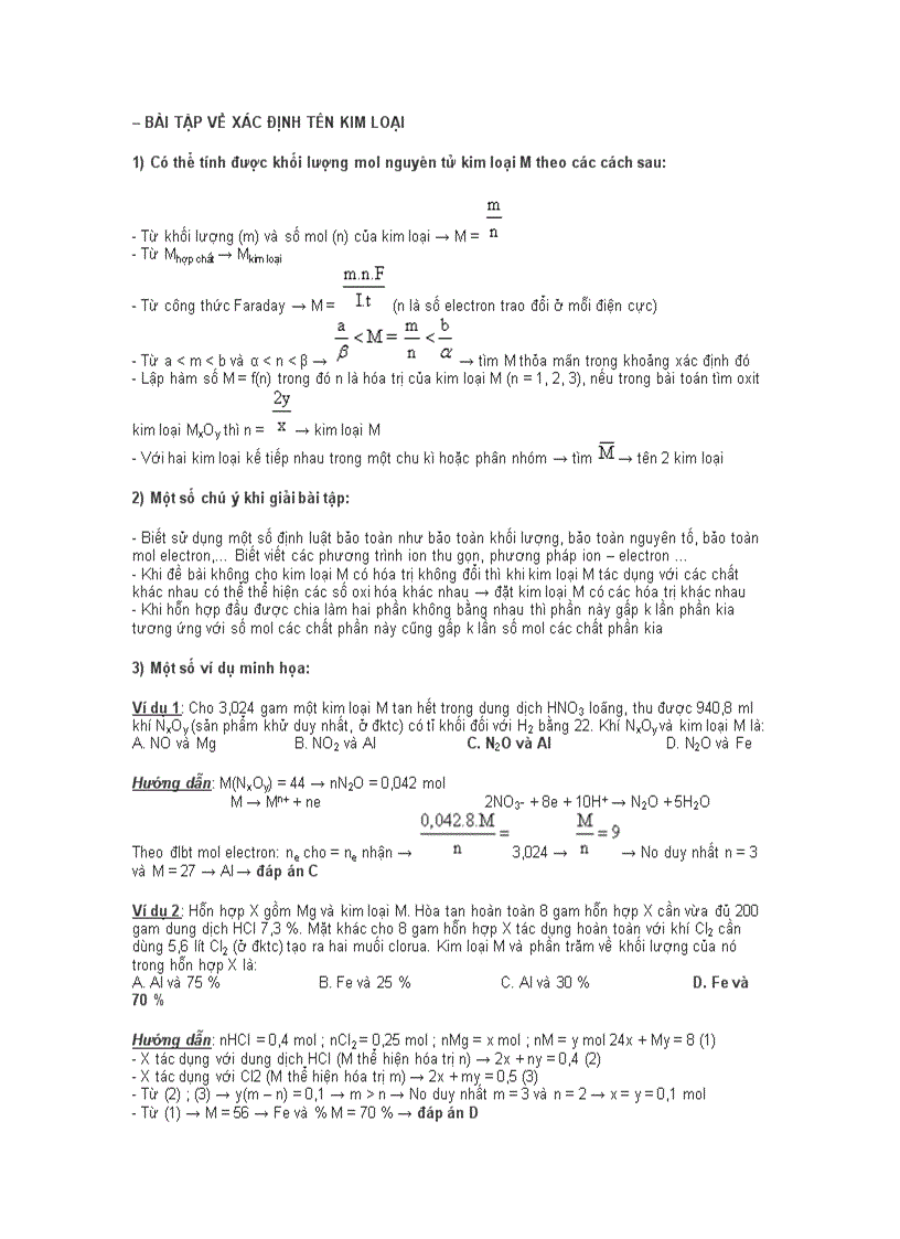 image for page Bài tập về xác định tên kim loại