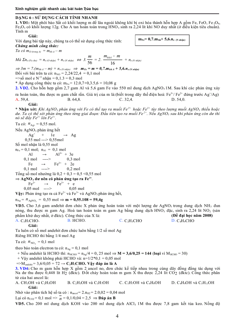 image for page Kinh nghiệm giải nhanh các bài tập hóa học