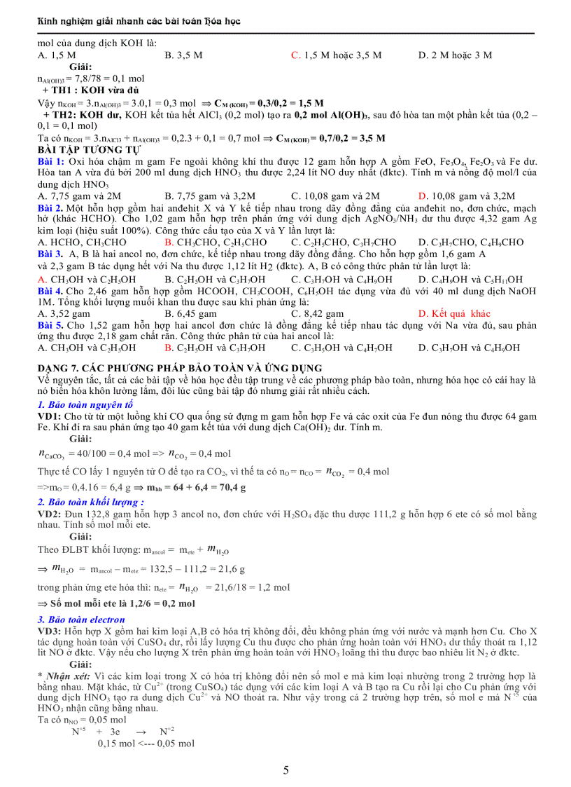 image for page Kinh nghiệm giải nhanh các bài tập hóa học
