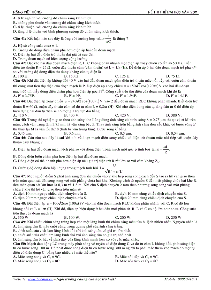 image for page Đề thi thử môn vật lý Đại học 2011 Hocmai vn đề 12
