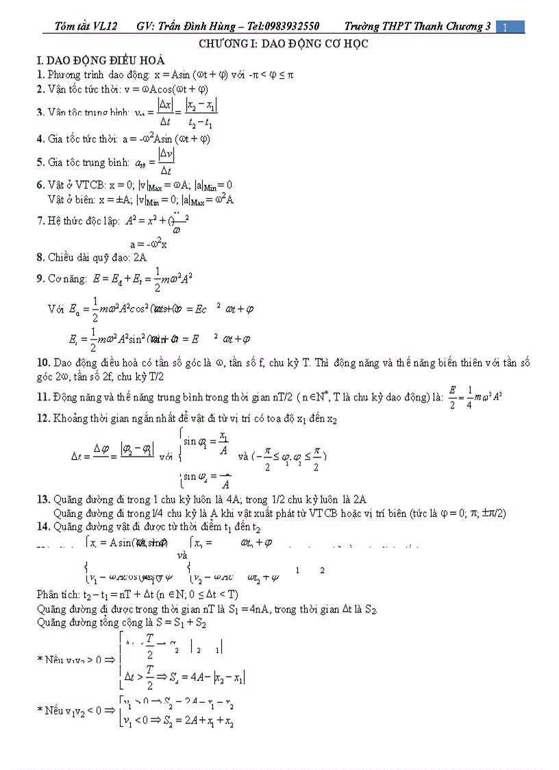 image for page Hệ thống toàn bộ kiến thức vật lý 12 Trần Đình Hùng
