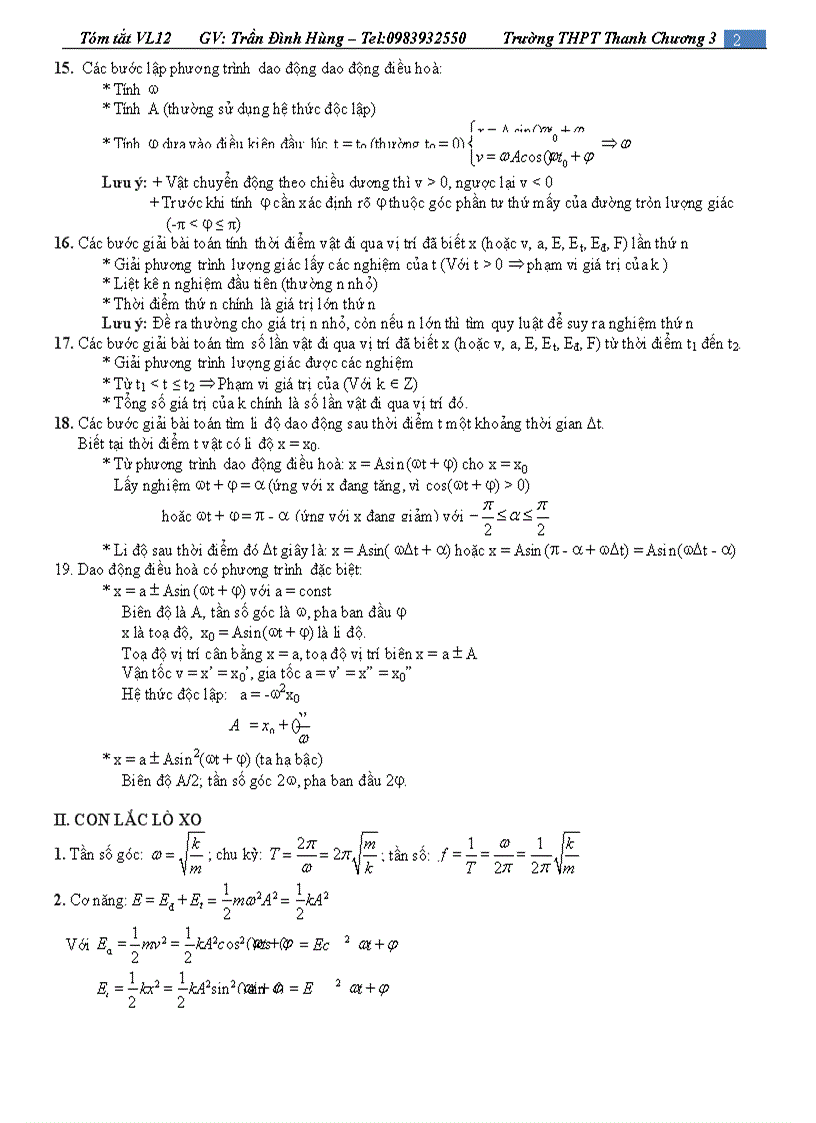 image for page Hệ thống toàn bộ kiến thức vật lý 12 Trần Đình Hùng