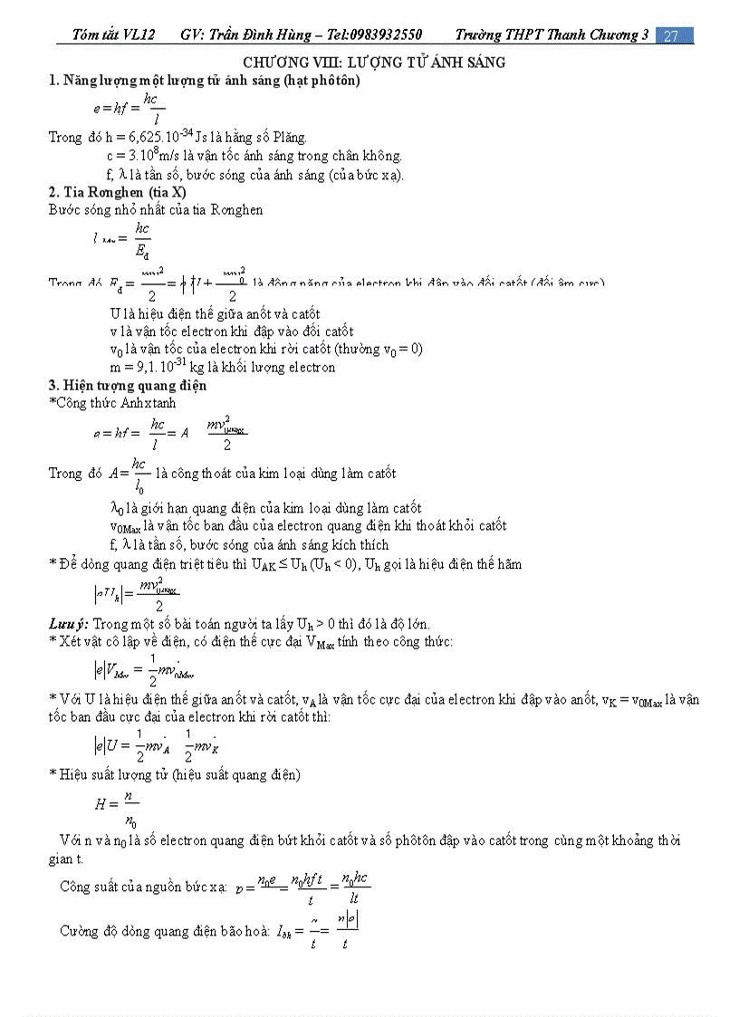 image for page Hệ thống toàn bộ kiến thức vật lý 12 Trần Đình Hùng