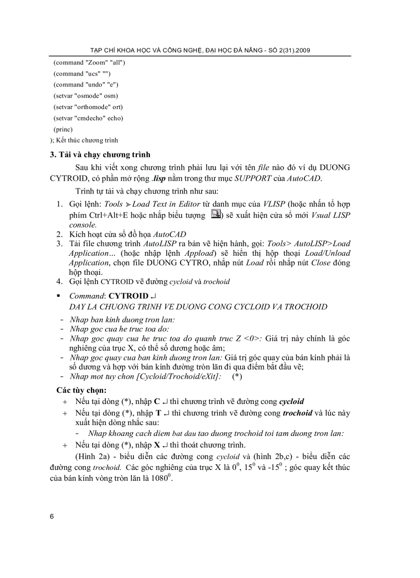 Chương trình AutoLISP tạo lệnh cho AutoCAD để vẽ đường cong cycloid và trochoid Đường cong cycloid và trochoid