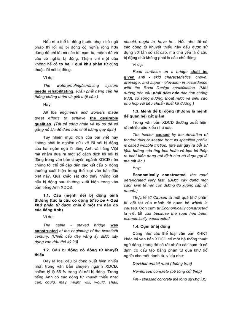 image for page Báo cáo khoa học cách diễn đạt bằng thể bị động trong văn bản chuyên ngành xây dựng cầu đ ờng áp dụng trong dịch thuật