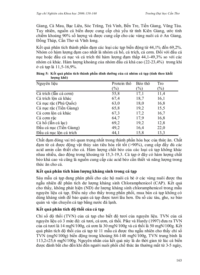 image for page Báo cáo nghiên cứu khoa học ĐÁNH GIÁ VIỆC SỬ DỤNG CÁC NGUỒN NGUYÊN LIỆU LÀM THỨC ĂN NUÔI CÁ TRA Pangasius hypophthalmus TRONG BÈ Ở AN GIANG