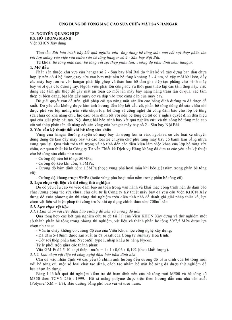image for page Báo cáo nghiên cứu khoa học ỨNG DỤNG BÊ TÔNG MÁC CAO SỬA CHỮA MẶT SÀN HANGAR