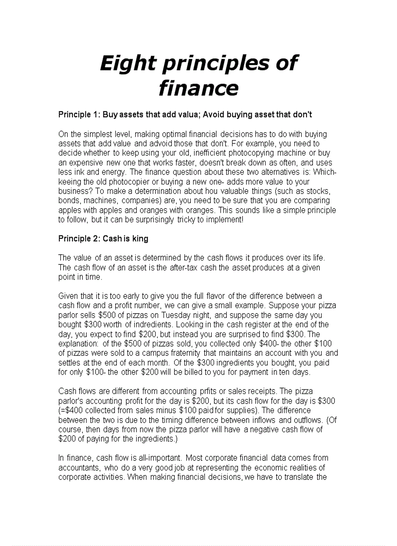 Eight principles of finance