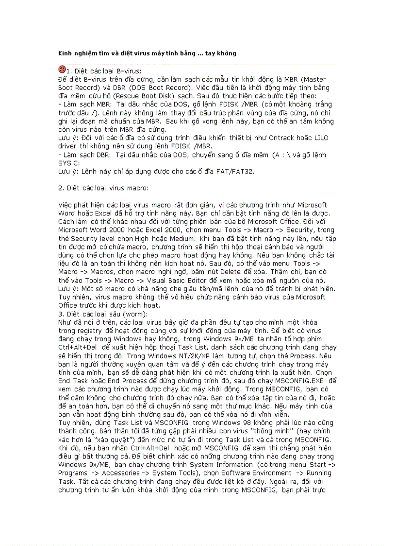 image for page Kinh nghiệm tìm và diệt virus máy tính bằng tay không