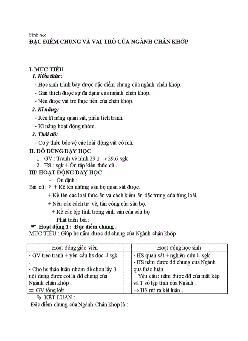 image for page Sinh học ĐẶC ĐIỂM CHUNG VÀ VAI TRÒ CỦA NGÀNH CHÂN KHỚP