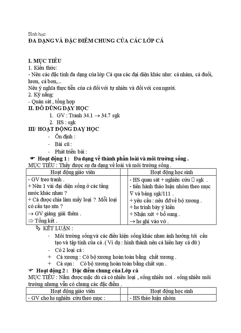 image for page Sinh học ĐA DẠNG VÀ ĐẶC ĐIỂM CHUNG CỦA CÁC LỚP CÁ