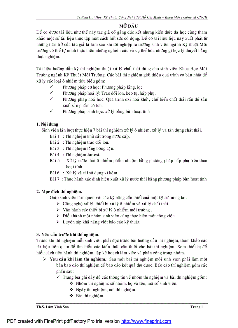 image for page Giáo trình thực hành xử lý nước thải