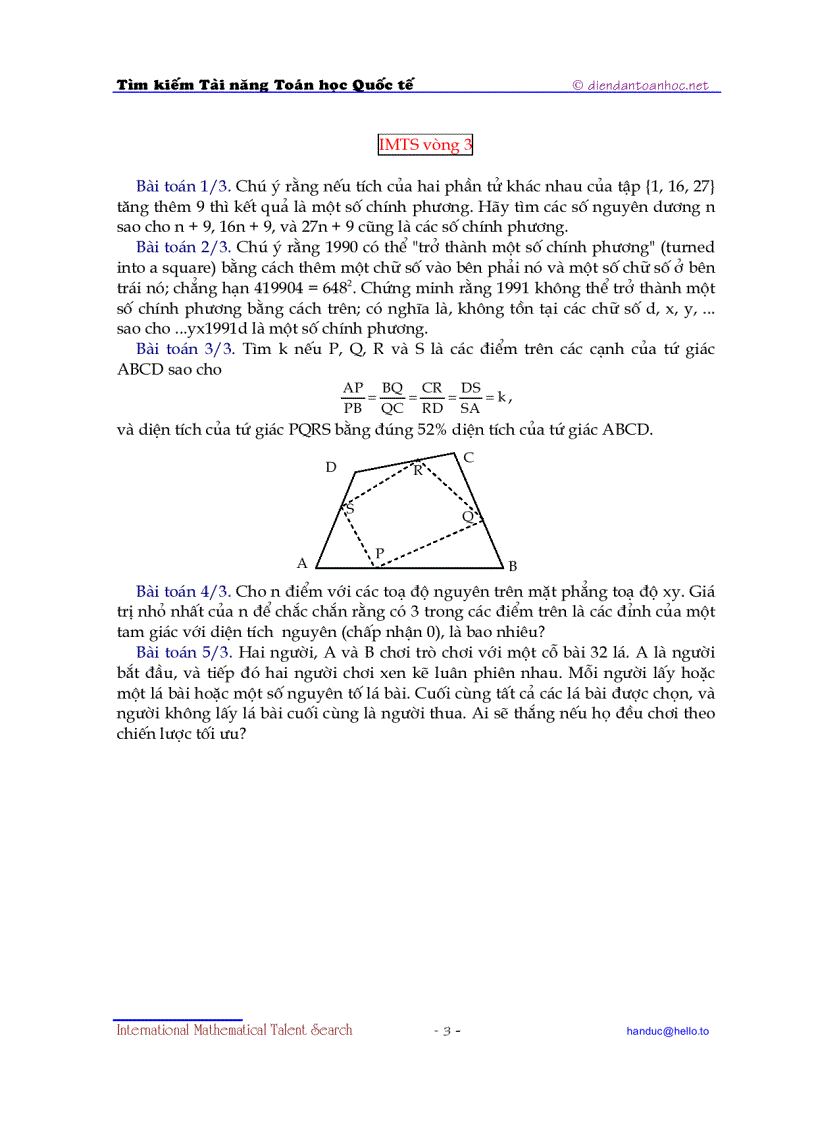 Đề Thi Tìm Kiếm Tài Năng Toán Học Quốc Tế