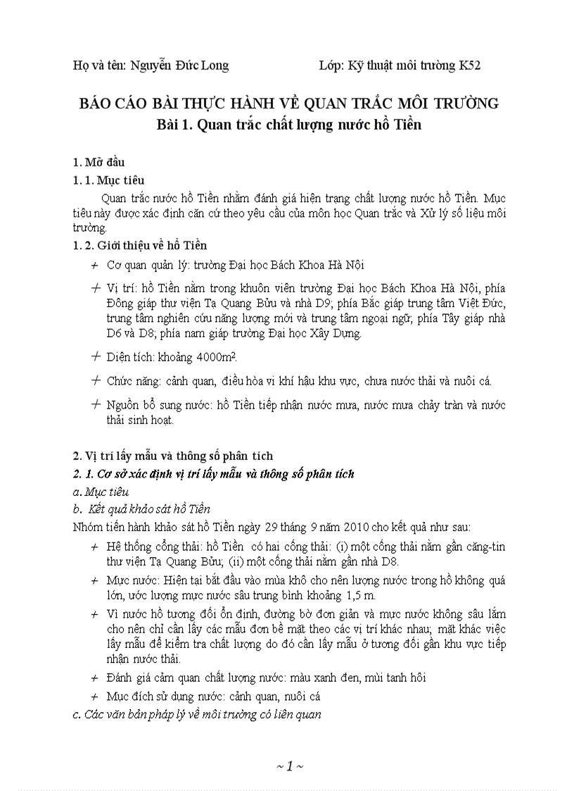 image for page Quan trắc chất lượng nước hồ Tiền