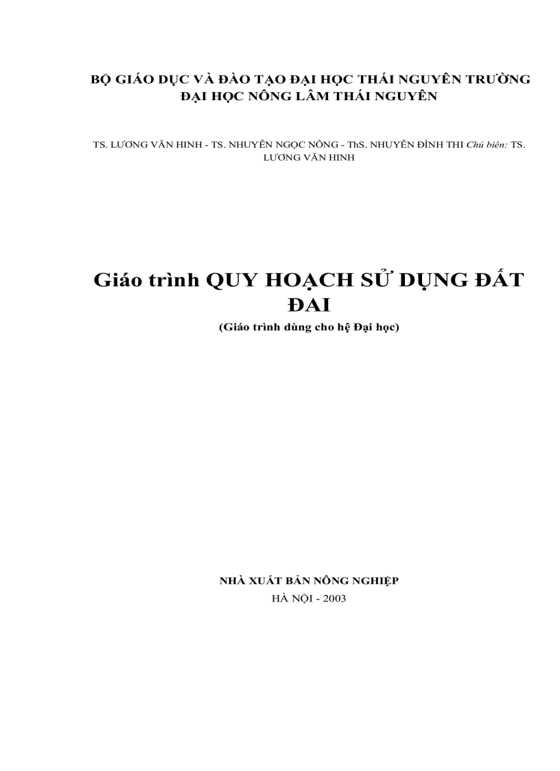 image for page Giáo trình Quy hoạch sử dụng đất đai của PGS TS Lương Văn Hinh