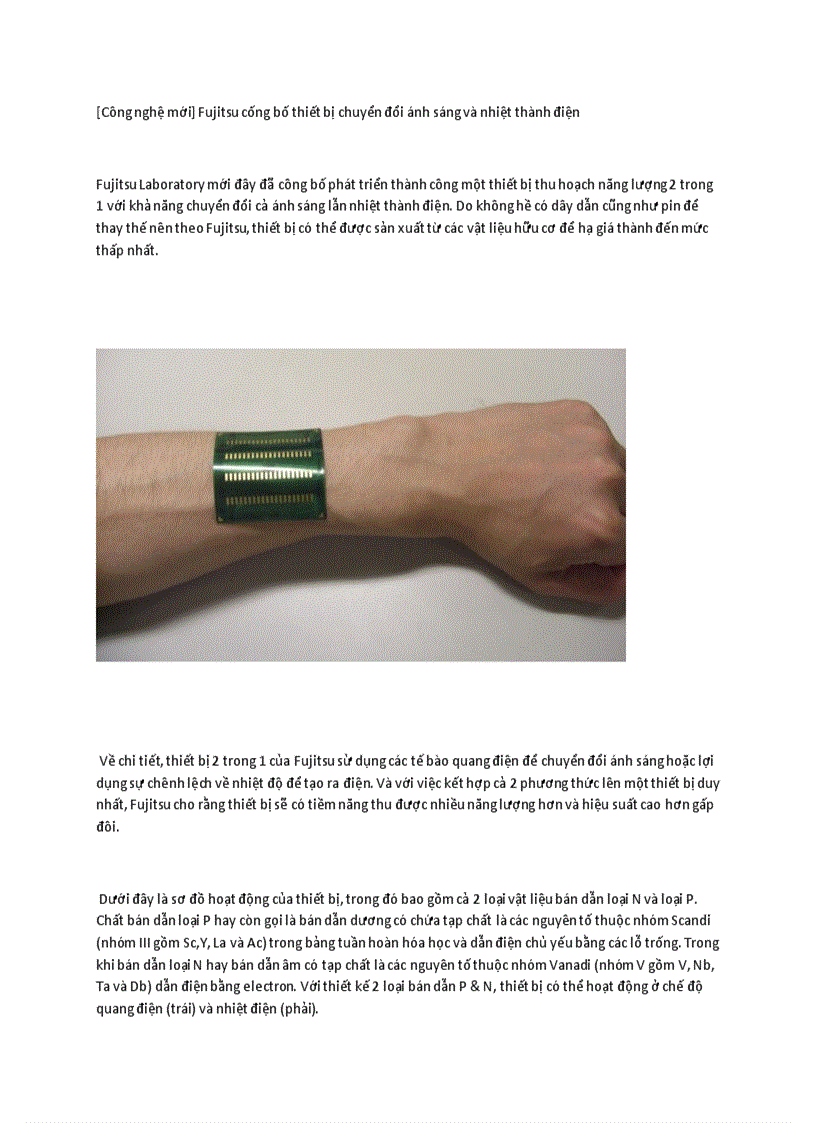 image for page Công nghệ mới Fujitsu cống bố thiết bị chuyển đổi ánh sáng và nhiệt thành điện