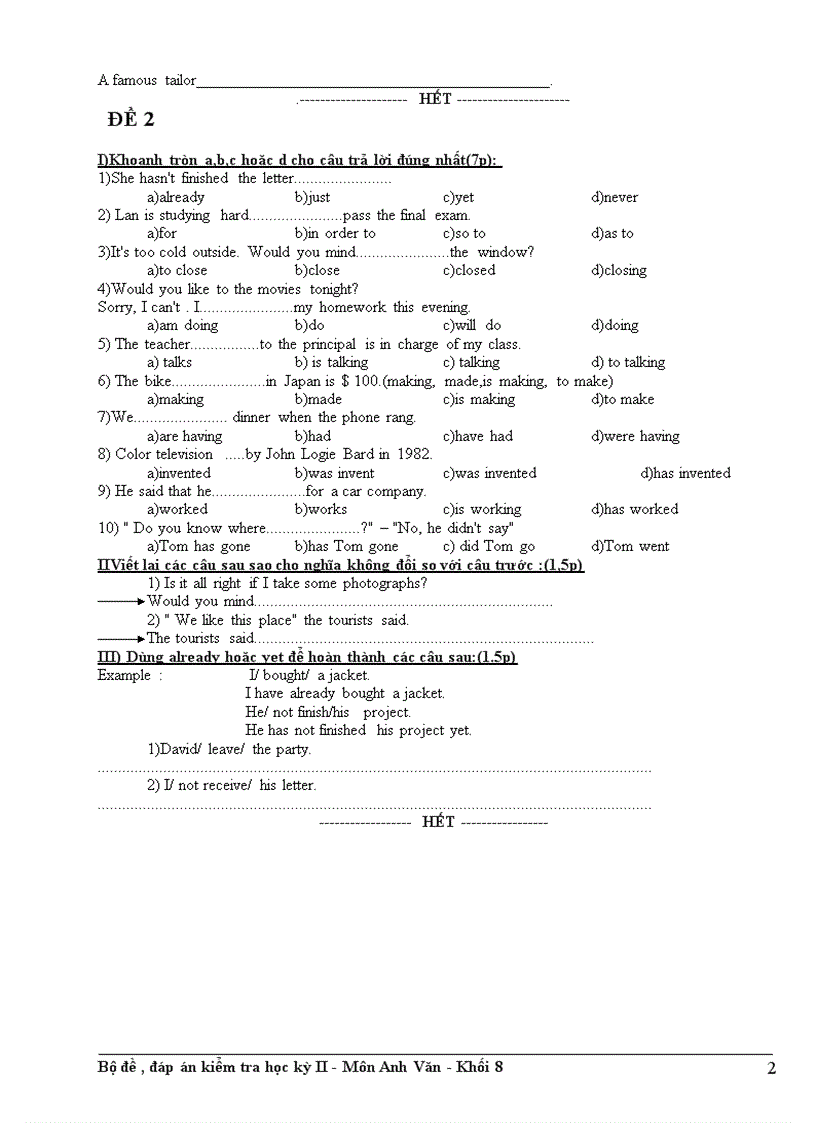 image for page Bộ 5 đề tiếng anh lớp 8 3