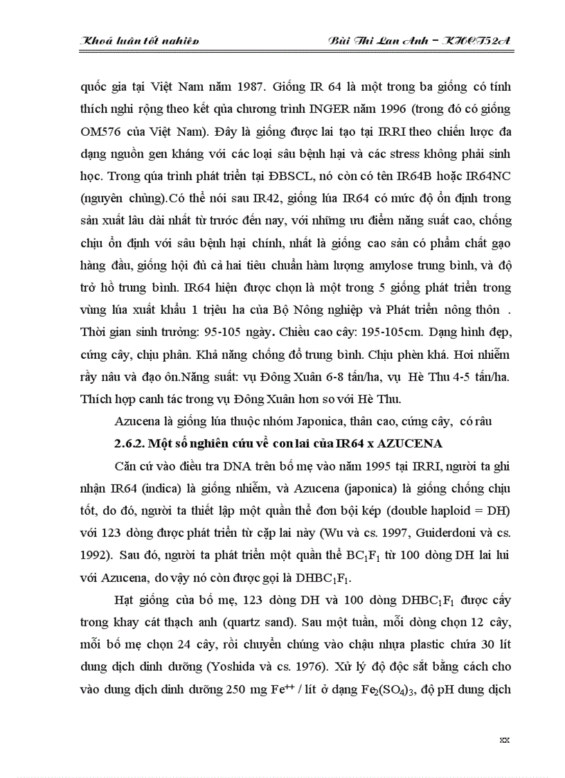image for page Khảo sát một số dòng lúa nhập nội từ tổ hợp lai IR64 x AZUCENA trong vụ mùa 2010 tại Gia Lâm Hà Nội