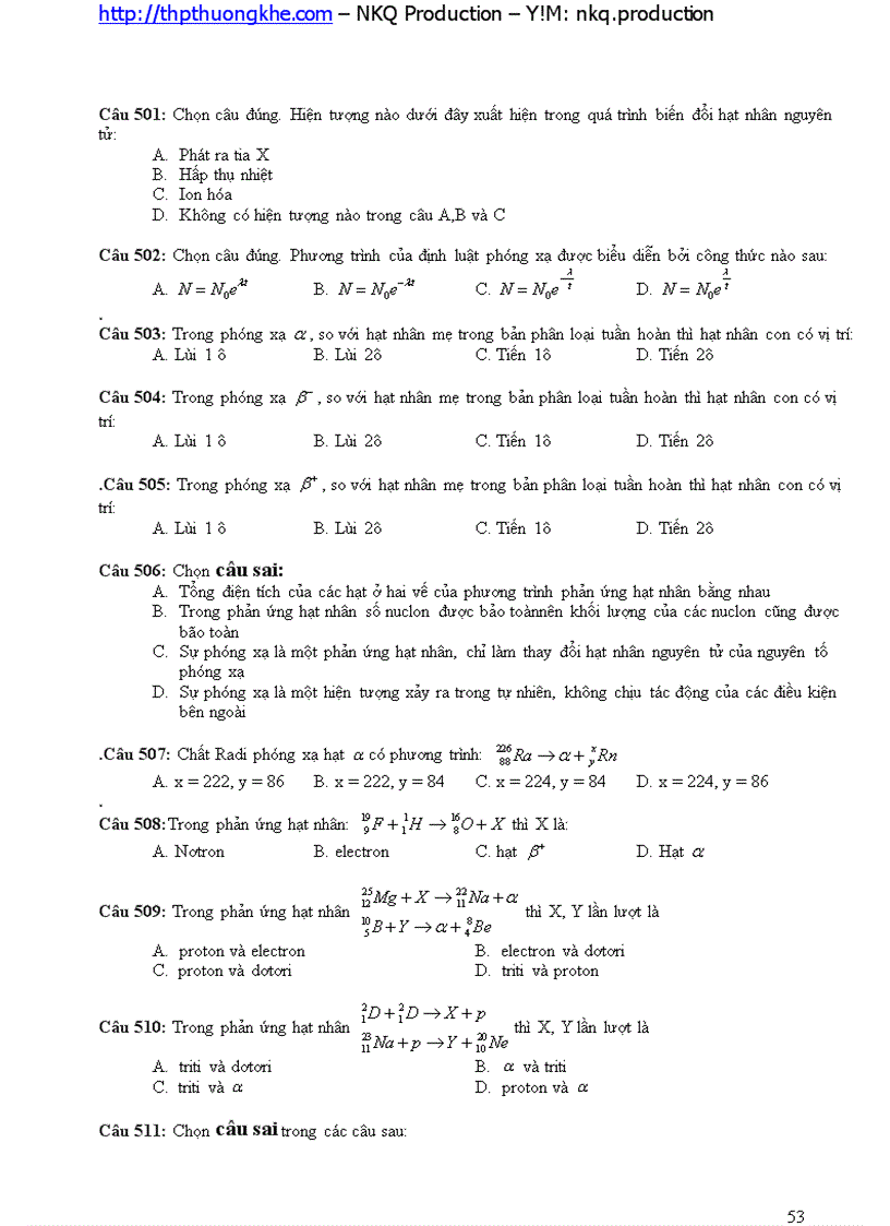 image for page 533 câu trắc nghiệm ôn thi ĐH môn vật lý