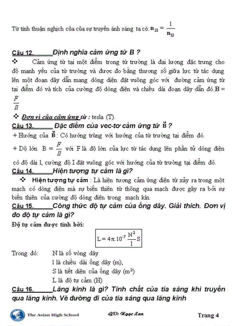 11 đề cương ôn thi vật lý học kỳ 12