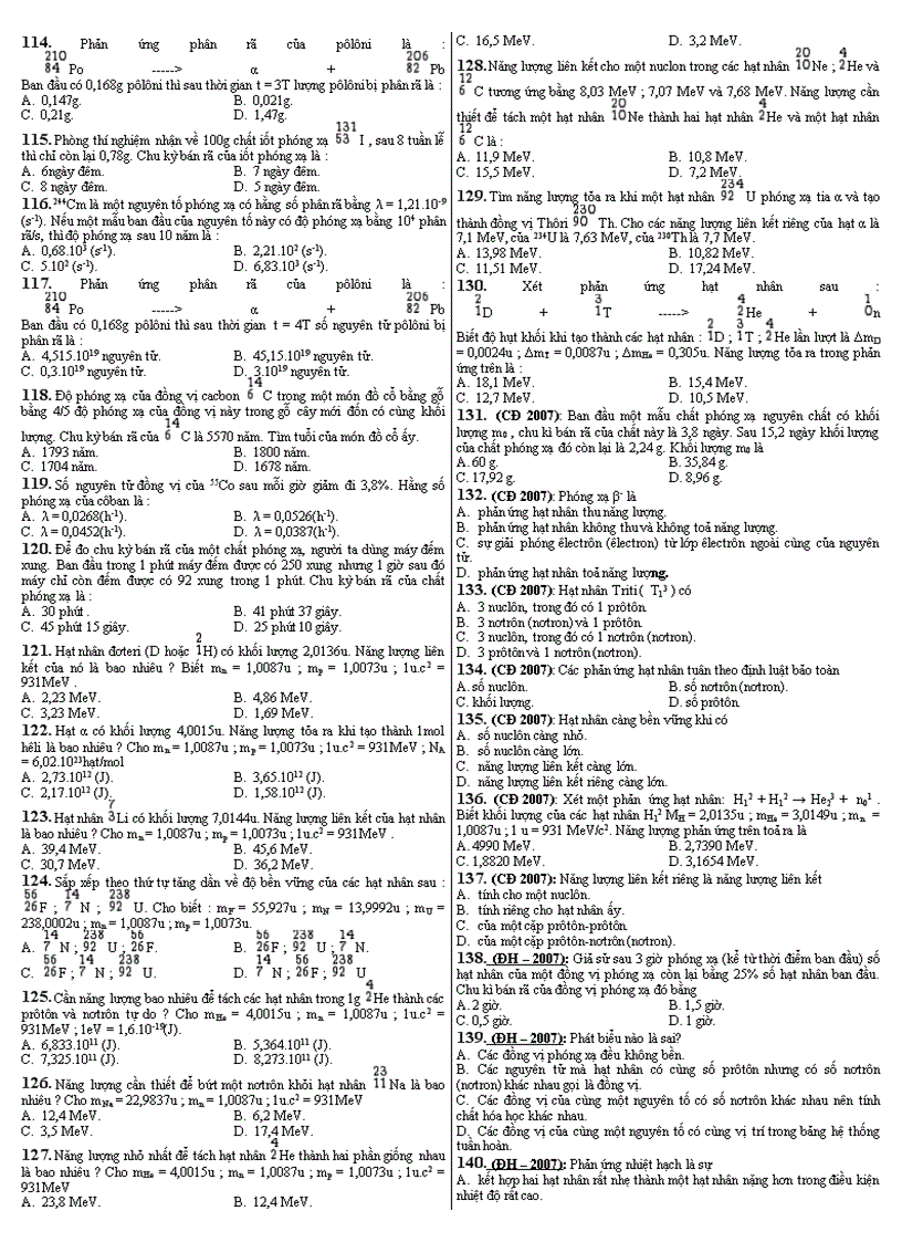 image for page Tuyển tập trắc nghiệm vật lý hạt nhân có đáp án