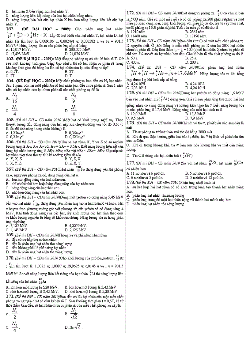 image for page Tuyển tập trắc nghiệm vật lý hạt nhân có đáp án