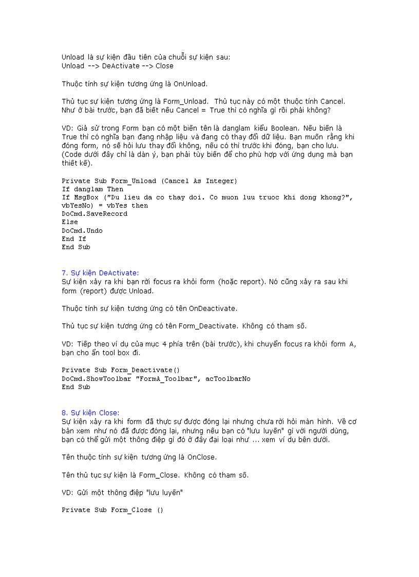 image for page Sự kiện Event và các thủ tục sự kiện event procedure