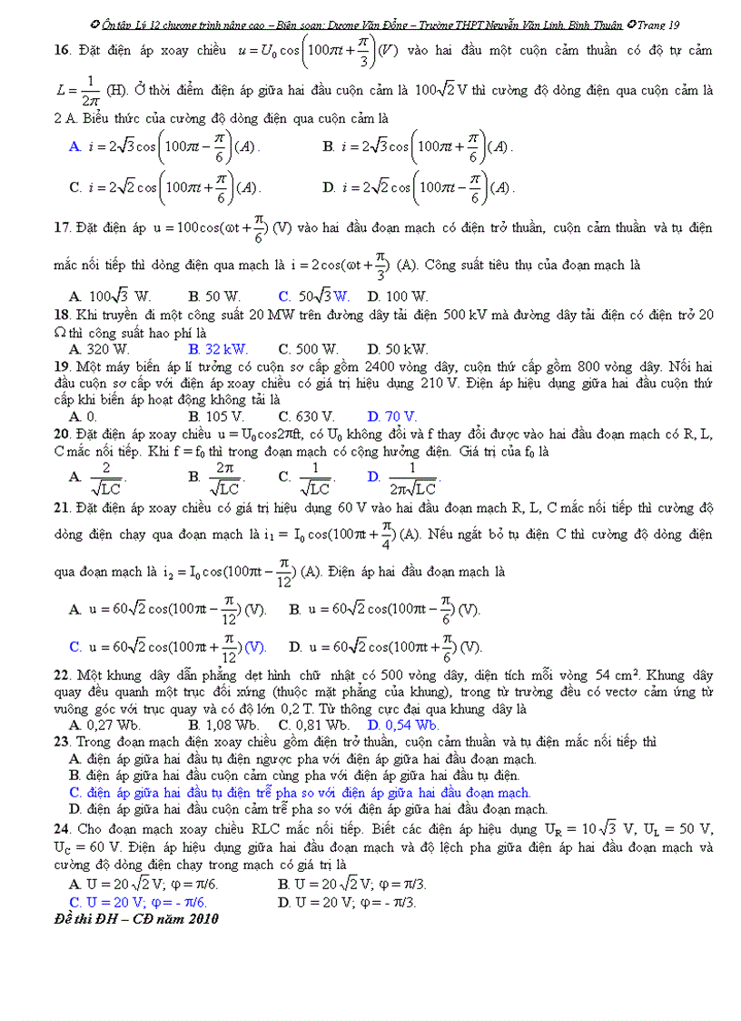 image for page Ôn tập lý 12 chương trình nâng cao