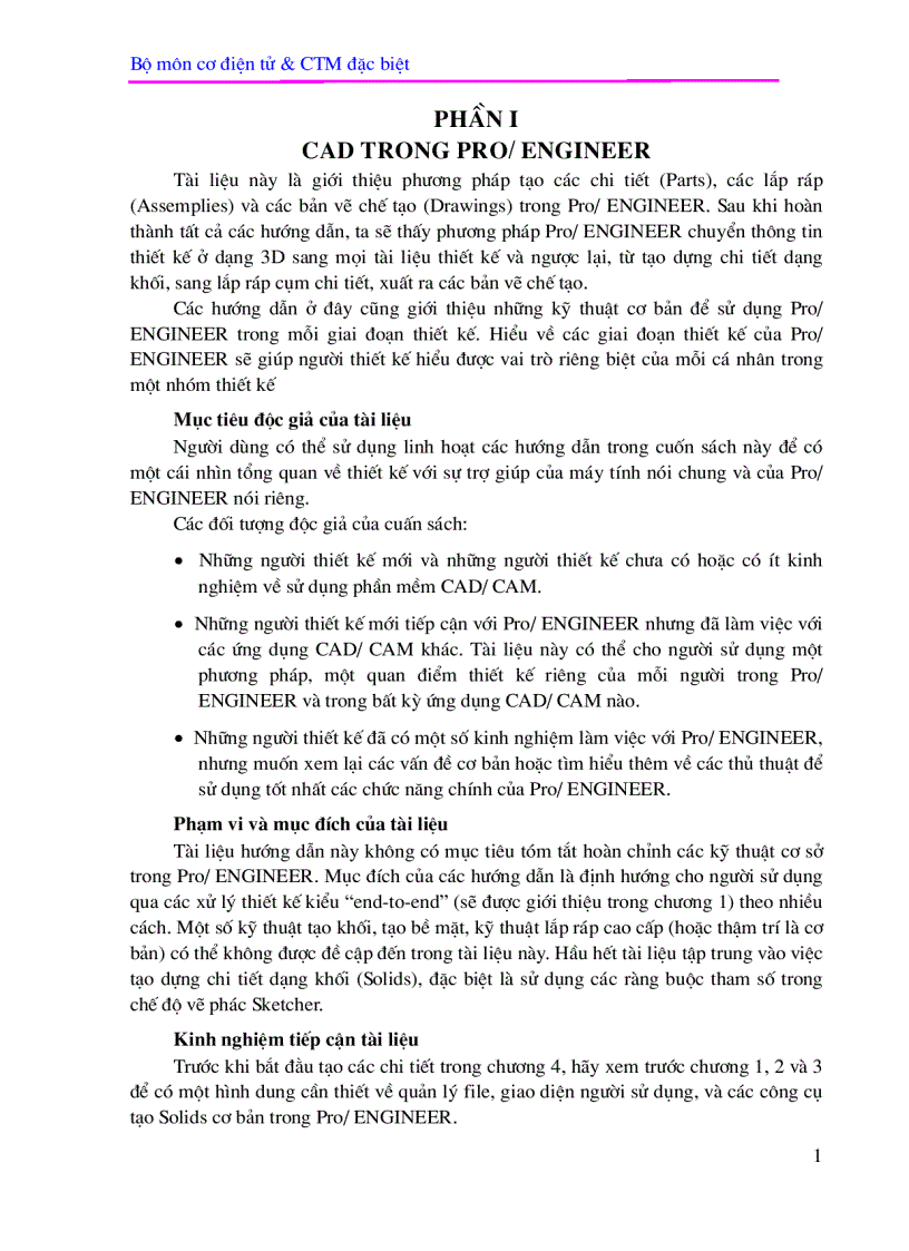 image for page Phần I CAD trong Pro ENGINEER