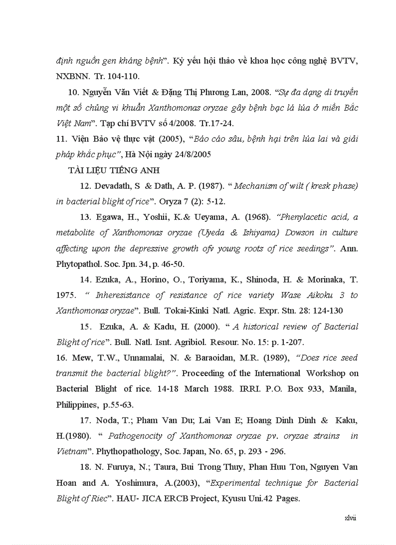 image for page Đánh giá khả năng kháng bệnh bạc lá của 13 giống lúa với vi khuẩn X oryzae thuộc nòi số 1 race 1 và nòi số 5 race 5 vụ xuân 2011 tại trường ĐHNN Hà nội