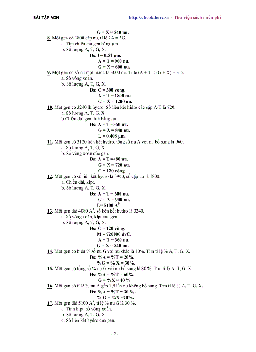 image for page Bài tập ADN Di truyền học SINH Có Đáp Án