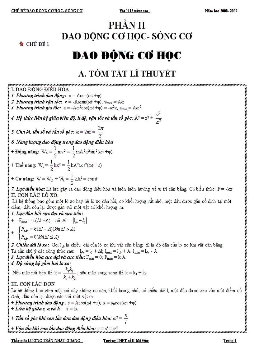 Tổng hợp trắc nghiêm đại cương về dao động cơ