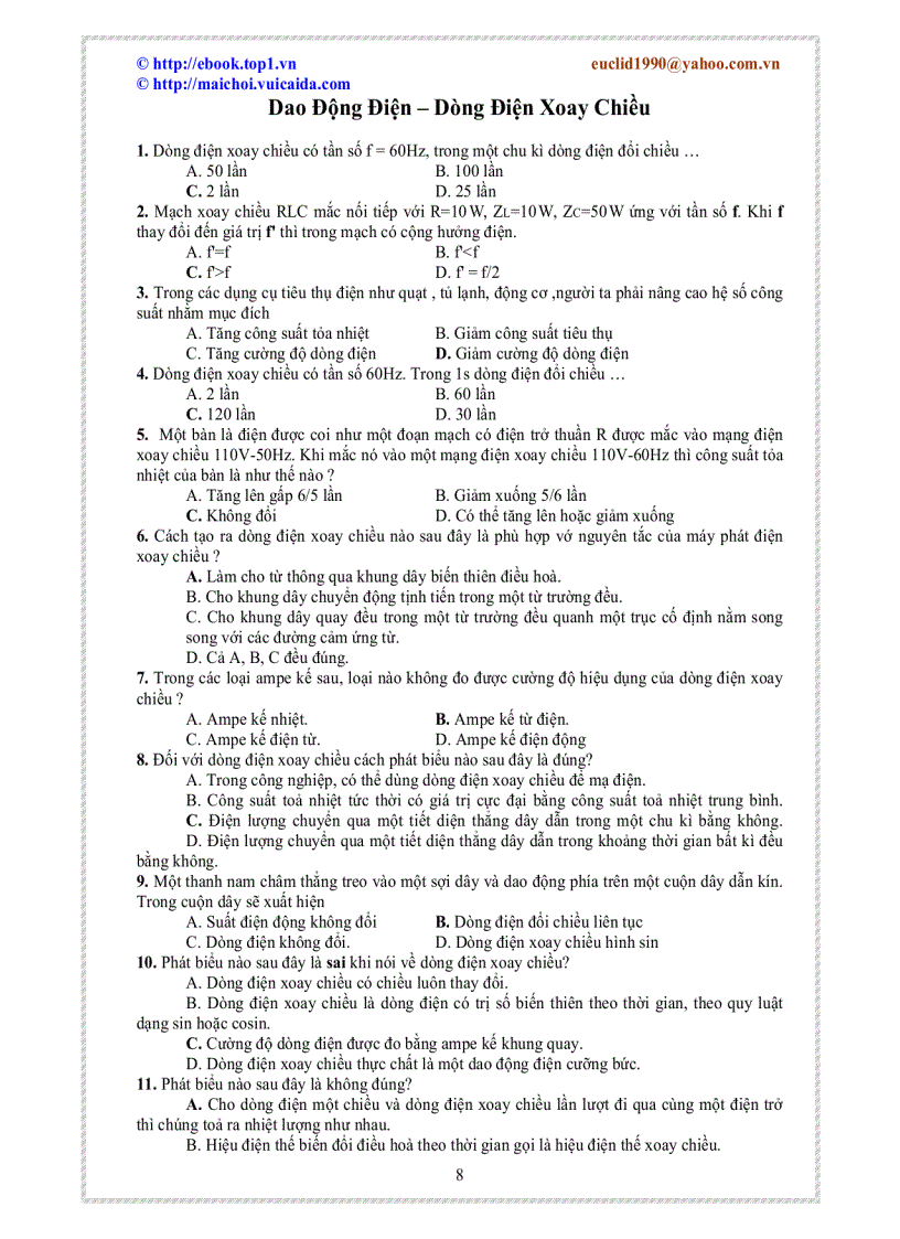 image for page Trắc nghiệm lý thuyết vật lý 12 đã chọn lọc